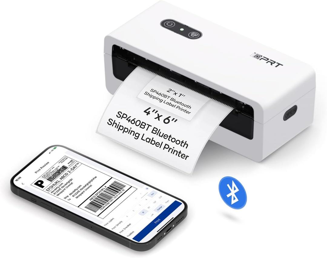 iDPRT Shipping Label Printer 4x6 Bluetooth Thermal Label Printer for Small Business and Shipping Package, Support Android, iPhone, Windows, macOS, Widely Used for Amazon, Shopify, Ebay, White