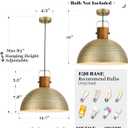 ELYONA 16 Inch Large Hammered Pendant Light Fixtures Ash Wood Vintage Dome Hanging Lamp Antique Gold Metal Kitchen Chandelier for Island, Farmhouse Dining Room Living Room Hallway Brushed Brass