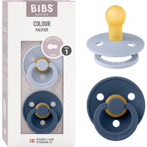 Bibs Pacifiers Color Collection, Set of 2 BPA-Free Latex Pacifiers Made in Europe, Round Nipple Baby Pacifier, 0+ Month, Pack of 2, Dusty Blue/Steel Blue