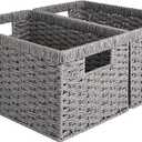 StorageWorks Wicker Storage Baskets, Gray Baskets for Storage, 2-Pack
Paper Rope Wicker Storage Baskets for Shelves, Rectangular Wicker Baskets with Handles, Handwoven Grey Baskets, Woven Baskets