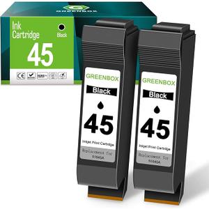 GREENBOX Remanufactured 45 HighYield Ink Cartridge Replacement for HP 45 51645 51645A for Color Copier 180 Deskjet 820Cse 830 850 870 890 930 950 PhotoSmart 1000 1115 1215 P1000xi Printer (2 Black)