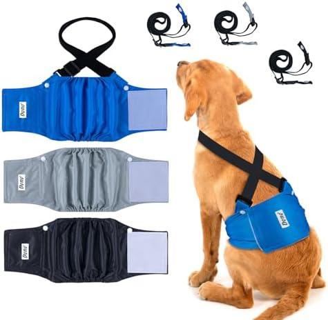 Dono Washable Belly Bands for Male Dogs 3 Pack, Reusable Dog Diapers, Super-Absorbent Doggie Puppy Male Wraps, Blue Black Gray, Medium