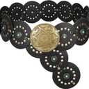 XZQTIVE Western PU Leather Belts for Woman Concho Cowgirl Cowboy Disc Belt for Ladies Wide Boho Country Waist Belts for Dress (White)