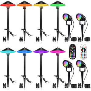 SUNVIE RGBW Landscape Lighting Kit 12V Low Voltage Landscape Lighting with Connectors, Color Changing Low Voltage Pathway Lights Wired with Spotlights Waterproof for Holiday Patio Garden Yard,12 Pack