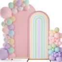 Mindsoft Rainbow Arch Backdrop Stand Covers Pastel Background Arched Stretchy Fabric Backdrop Cover for Boho Daisy Birthday Party Wedding Decoration(Macaroon Pink,7.2 ft + 6 ft,2 Pcs)