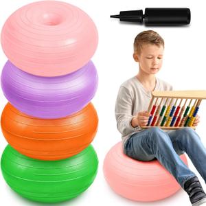 Lewtemi 4 Pcs Flexible Seating for Classroom Elementary 20 Inch Yoga Ball Chair Inflatable Donut Ball Chair with Inflator for Kids Student Sensory Balance Office Exercise (Vivid Color)