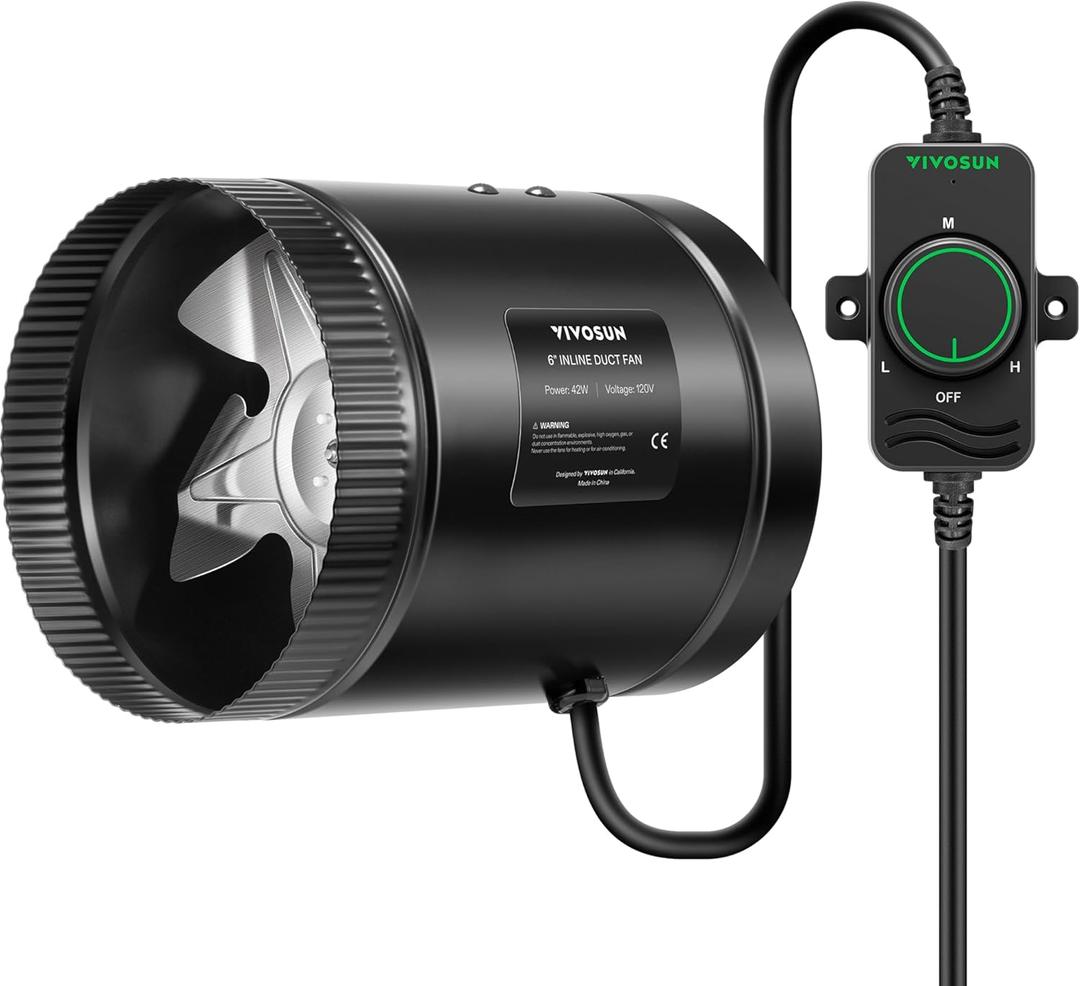 VIVOSUN Inline Booster Duct Fan 6 275 CFM with Speed Controller, HVAC Exhaust Ventilation Fan with Low Noise for Basements, Bathrooms, Kitchens, Attics, Grow Tents