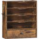 Wall File Organizer, Mail Organizer Wall Mounted, Wooden Mail Sorter, Construction Paper Holder with Drawer Storage and 2 Hooks, for Office, Classroom, Home, Greige BG14WF01