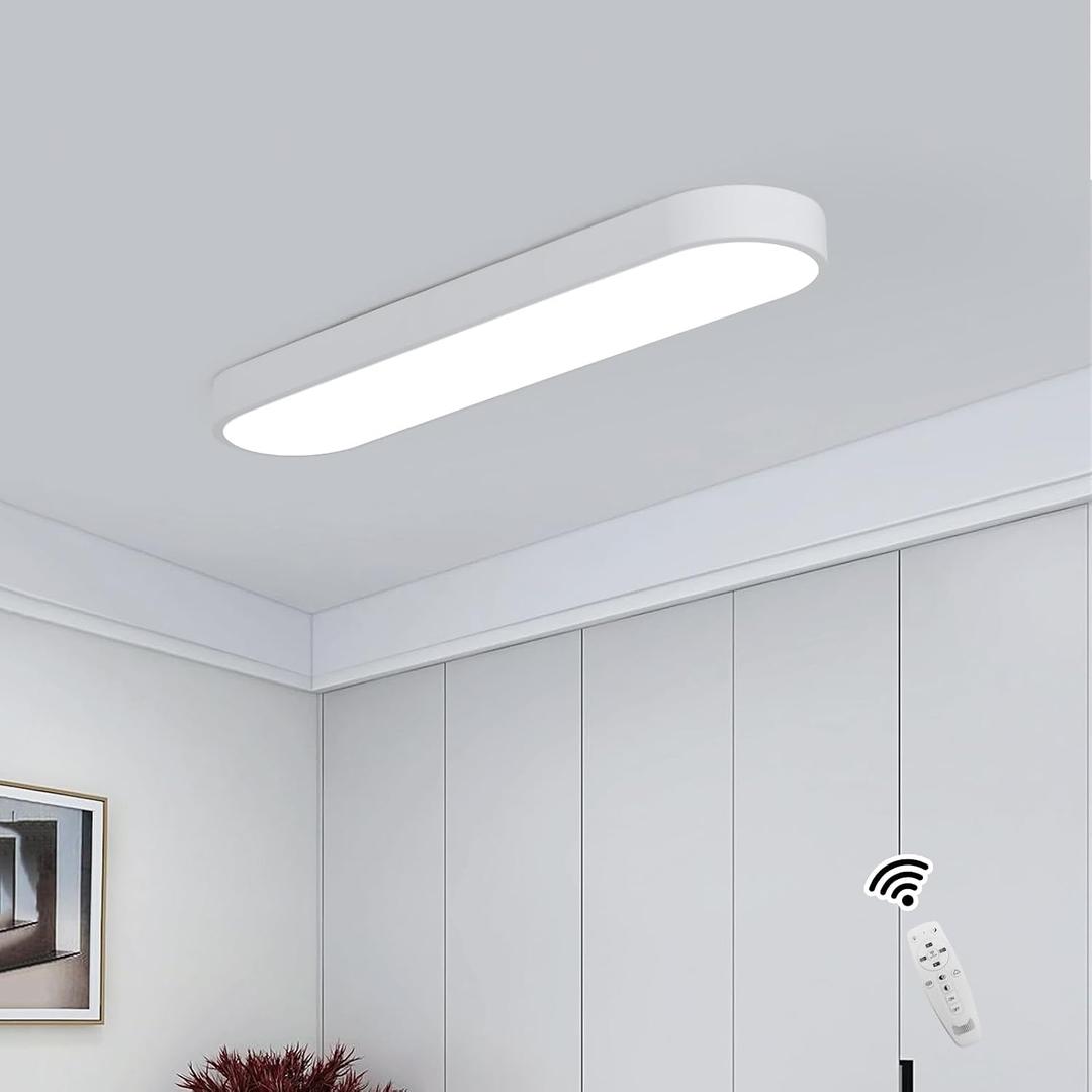 Becailyer Modern LED Ceiling Light, 23.6" Flush Mount Ceiling Lamp, 60W Dimmable Linear Metal Ceiling Chandelier Lighting Fixture for Living Room Bedroom Dining Room Office Hallway Closet Aisle, White
