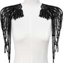 1 Pair Handmade Rhinestone Applique for Clothes, Sparkle Crystal Sewing Patches for Wedding Dress, Glass Beads Fringe Epaulettes for Shoulder Bodice Jacket Party Embellishment (Black)