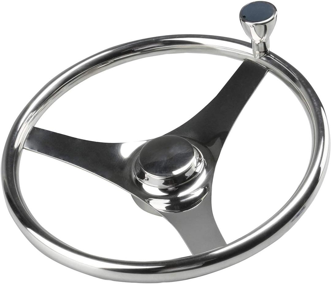 NovelBee 3 Spoke Stainless Steel Boat Steering Wheel 13-1/2" with Control Knob and Cap