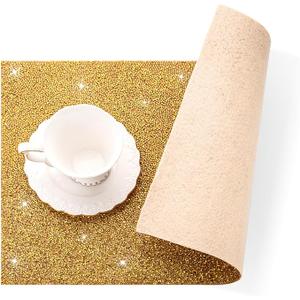 Placemat, Sparkle Glitter Rhinestones Table Mat Crushed Diamond Rectangle Table Placemat 12 x 18 inch for Home Kitchen Dinning Christmas Thanksgiving Fall New Year Decorations