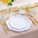 LIYH 100 Pcs White Plastic Plates with Gold Rim - Scalloped Plastic Disposable Plates Includes Dessert & Dinner Plate Heavy Duty Tableware Dishes for Birthday Party 50 Guests