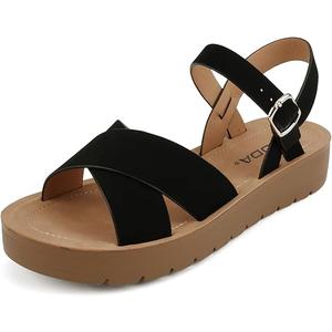 Soda CHESTER ~ Women Flat Sandals Flatform Ankle Buckle Criss Cross Band Straps Sandals Shoes 8.5, Black