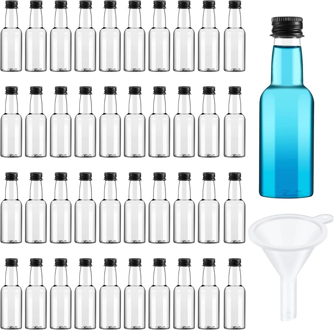 Tessco for you 100 Pcs Mini Liquor Bottles with Black Cap, Small Empty Shot Bottle, Airtight Plastic Spirit Alcohol, Salad Dressing Wine Hot Sauce Party Supplies(0.8 Oz)