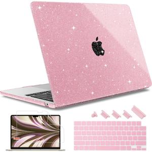 May Chen for M4 MacBook Air 13.6 inch Case 2025 2024 2023 2022 Release A3240 M3 A3113 M2 A2681, Plastic Hard Shell Case for MacBook Air 13.6" with Retina Display Fits Touch ID, Pink Glitter