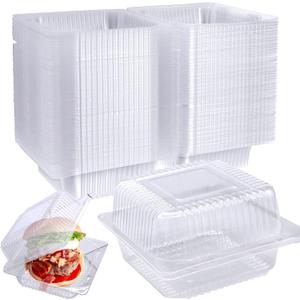 100 Pcs Clear Hinged Plastic Containers with Lids,Individual Cake Slice Containers,Square Plastic Food Container,Disposable Clamshell Take Out Containers for Cakes,Cookies,Pasta,Sandwiches,Salad
