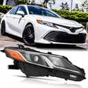 LED Projector Headlight Assembly for 2018 2019 2020 2021 2022 2023 2024 Toyota Camry L/LE/SE Headlamp Head Light Replacement Right Passenger Side,Chrome Housing Amber Reflector