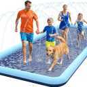 VISTOP Non-Slip Splash Pad for Kids and Dog, Thicken Sprinkler Pool Summer Outdoor Water Toys - Fun Backyard Fountain Play Mat for Baby Girls Boys Children or Pet Dog (116 * 72 inch,Blue&Blue)