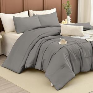 Masaca Grey Queen Comforter 128x120,Pinch Pleated Comforter,Farmhouse Boho Bedding 3PCS (1 Gray Comforter+2 Pillow Shams)