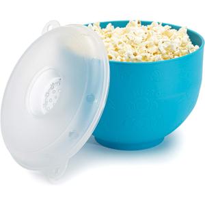Goodful Silicone Popcorn Popper, Collapsible Hot Air Microwavable Popcorn Maker, Bowl Made without BPA, Blue