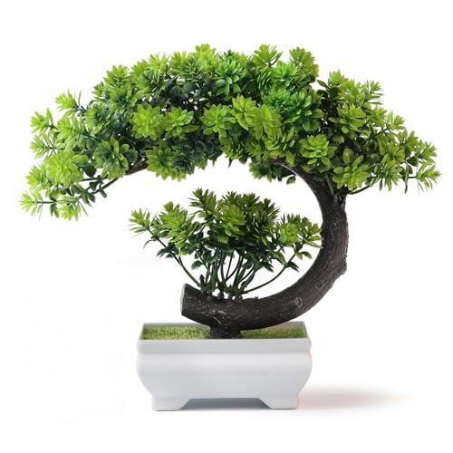 YOERM Fake Plants Small Artificial Bonsai Tree for Home Decor Living Room Bathroom Bookshelf Entryway Table Wall Shelf Modern Farmhouse Decor, 8.5" Tall, Green