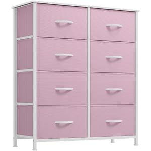 YITAHOME Fabric Dresser for Bedroom, Tall Storage Dresser with 8 Drawers, Black Dresser & Chest of Drawers, Storage Drawer Organizer for Closet, Bedroom, Living Room(Pink)