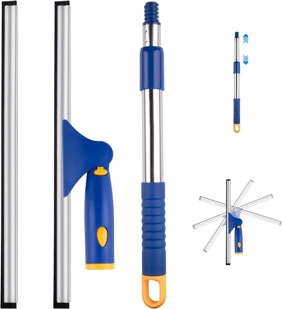 ITTAHO 14" Shower Squeegee for Glass Doors, All-Purpose Extendable Squeegee for Shower Glass with 2 Blades,Window Squeegee,Window Cleaner Tool for Shower Doors, Windows, Bathroom and Car Windshields (Blue)