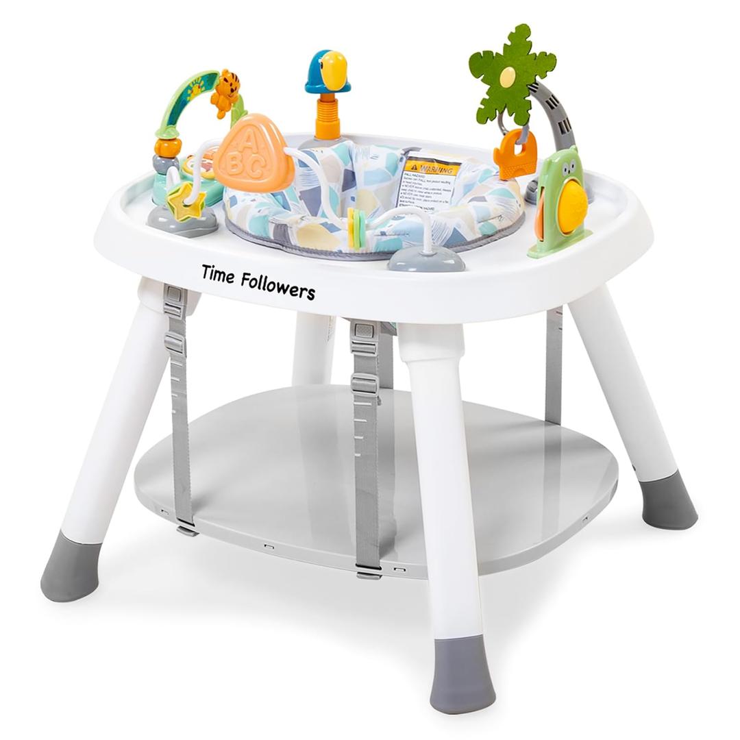 Time Followers 6-in-1 Baby Activity Center | Jumpers and Bouncers | 4 Stage Grow Stationary Standing Toddler Play Table | Shower Gift | Infant Essential for Baby Ages 6-36Month (White)