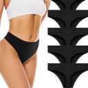 voenxe Seamless Womens Thong Underwear,High Waisted Tanga Woman No Show Panties,Breathable Workout Comfortable Undies,5 Pack (Medium, Black)