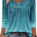 Zeagoo 3/4 Length Sleeve Womens Tops Dressy Casual 2026 V Neck T Shirts Blouses Floral Summer Business Work Basic Tees (Blue, M)