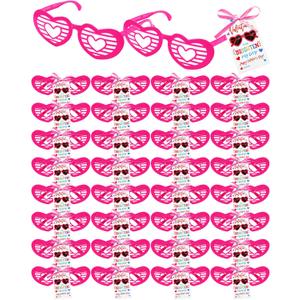 Geiserailie 96 Pcs Valentines Day Gifts Bulk 48 Heart Sunglasses 48 Happy Valentine Tags for Party Favors Exchange Prize (6.3 x 2.56 Inche, Pink)