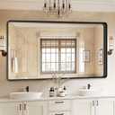 Black Bathroom Mirror 55x30 Inch, Rounded Corner Rectangle Mirror with Metal Deep Frame, Wall Mirrors for Over Sink, Vanity, Bedroom, Bathroom, Hangs Horizontally or Vertically