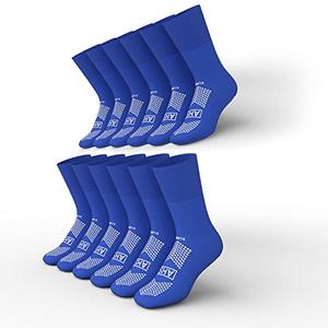 AMERICAN HOSPITAL SUPPLY Slipper Socks – Blue, 1 Size Fits Most, Polyester-spandex Knit Grip Socks With Elastic Cuff | Pack of 6