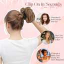 Curly Messy Bun Hair Piece with Claw Clip, Human Hair Bun Ponytail Extensions for Women, Wavy Curly Chignon Updo Pieces for Quick Styling, Natural Looking, 45g, Golden Brown Mix Bleach Blonde