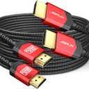 JSAUX 10K HDMI Cables 2.1 10FT 2-Pack 48Gbps 8K@60Hz 4K Ultra High Speed Cords(7680x4320, 4K@120Hz) eARC HDR10 HDCP 2.2 & 2.3 3D, Compatible with PS5/PS4/X-Box/Roku TV/HDTV/Blu-ray/LG (Red)