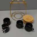 LUKA Ceramic Espresso Cups with Saucers and Metal Stand, Small 4 oz Porcelain Demitasse Cups Set of 6, Cute Cappuccino Coffee Cups for Double Espresso, Tea, Marbling Black