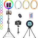 13" RGB Selfie Ring Light with Stand 76" Tall & 2 Phone Holders, Tablet Holder, Sunset Lamp & 51 Color Modes, Desk Tripod, 12 Dimming Levels Halo Light, LED Camera Ringlight for iPhone/TikTok/YouTube