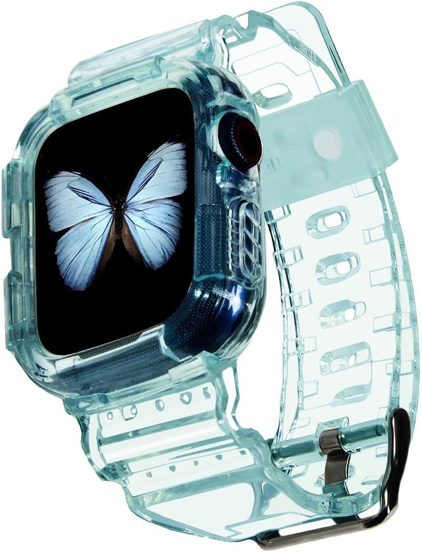 Blingbrione Band Compatible for Apple Watch Strap with Case 42mm44mm, Silicon Soft Sport Loop Bracelet Wristband Women Man and Waterproof Shockproof Rugged Bumper Cover For iphone Watch Series 6 5 4