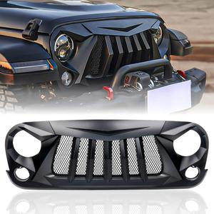 Xprite Matte Black Front Grill Grid Grille w/Mesh Compatible with Jeep Wrangler Rubicon Sahara Sport JK 2007-2018