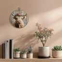 Pugwak Vintage Highland Cow Round Wall Art Decor, Rustic Farmhouse Cow Animal Canvas Art Framed, Country Cottagecore Flower Cattle Artwork Wall Hanging Decor for Home Living Room Bedroom, 10x10in