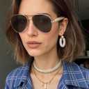 Oversized Gold Aviator Sunglasses for Women Men Retro 70s Metal Big Aviators Sun Glasses Womens Trendy CS002 (Gold Frame/Black Lens)