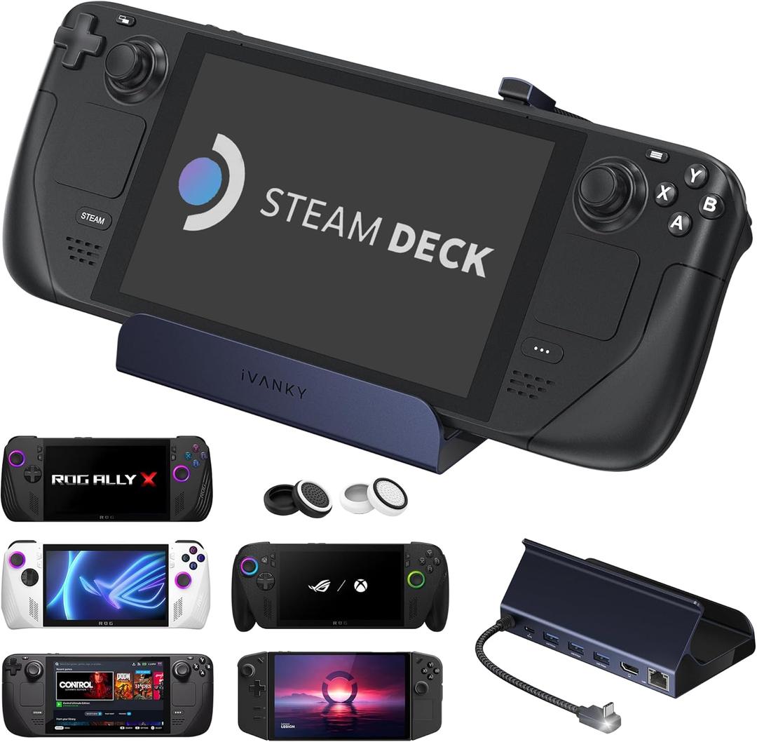 iVANKY 4K@144Hz Steam Deck Dock, 8-in-1 Docking Station for ASUS ROG Xbox Ally X (2025)/Legion Go/MSI Claw, ROG Alloy/Valve Stream Deck OLED Hub, HDMI 2.1, 1Gbps Ethernet, 3*USB-A 3.0, 100W Charge