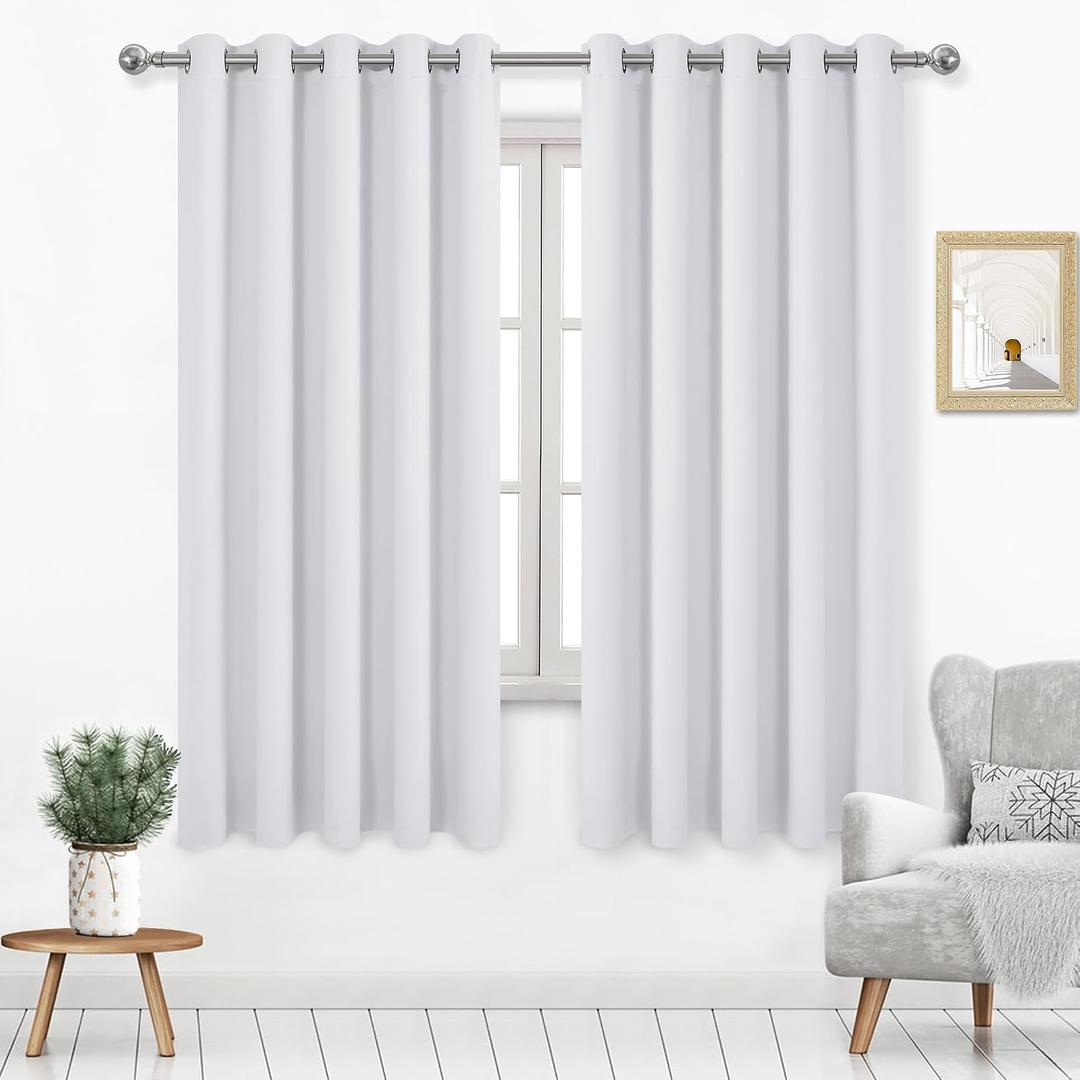 DWCN Wide Curtains for Living Room, 60W Inch Greyish White Curtain for Bedroom, Room Darkening Thermal Light Blocking Drapes - W60 x L63 Inches Long, 2 Panels
