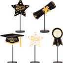 2026 Graduation Decorations, 5Pcs Black Gold White Wooden Table Centerpieces Decor Include Grad Cap Diploma Star Supplies Medal Sign, of Congrats Graduation Day Class Party Decoration.