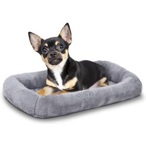 Patas Lague Bolster Dog Bed for Extra Small Dogs 16''x12'', Soft Warm Foam Pet Sofa Bed, Machine Washable Pet Cat Crate Mat for Toy Breeds, Grey (XS:16x12x2 IN)
