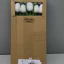 20pcs White Faux Tulips Flowers Fake Flowers Bouquets 13.5" Mother's Day Easter ValentineS Day Gifts in Home Kitchen Wedding Dining Table Decorations Aesthetic No Odor (White and Pink)