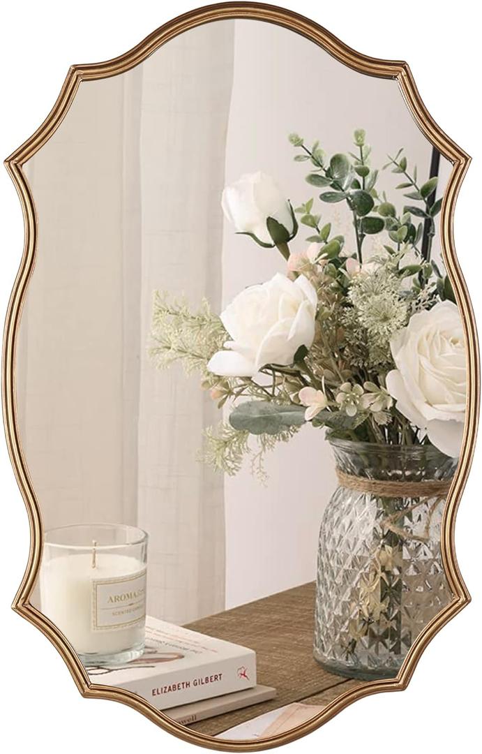 Wall Mirror in Vintage Golden - Decorative Metal Frame, 20x30 Inch Accent Mirror, Wall Mounted Mirrors Antique Gold Frame Perfect for Your Living Room Bedroom Bathroom Entryway Stairway Kitchen