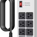 JUNNUJ Heavy Duty Surge Protector, 12 Gauge Extension Cord, Silver, 6 FT