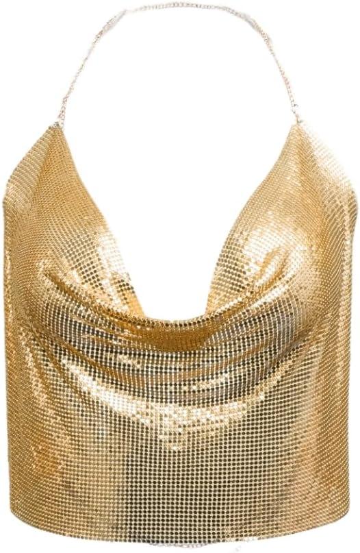 Women's Metallic Sequin Glitter Vest with Deep V-Neck Evening Party Shirt Crop Tank Tops Silver/Gold(50 * 30CM) Women's Metallic Sequin Glitter Vest with Deep V-Neck Evening Party Shirt Crop Tank Tops Silver/Gold(50 * 30CM)